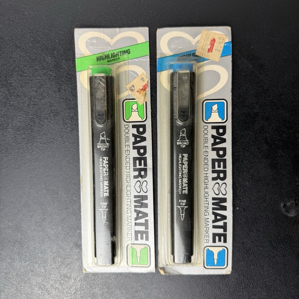 VTG Papermate Highlighting Markers Blue Green Double Tip Double Heart Japan 1985